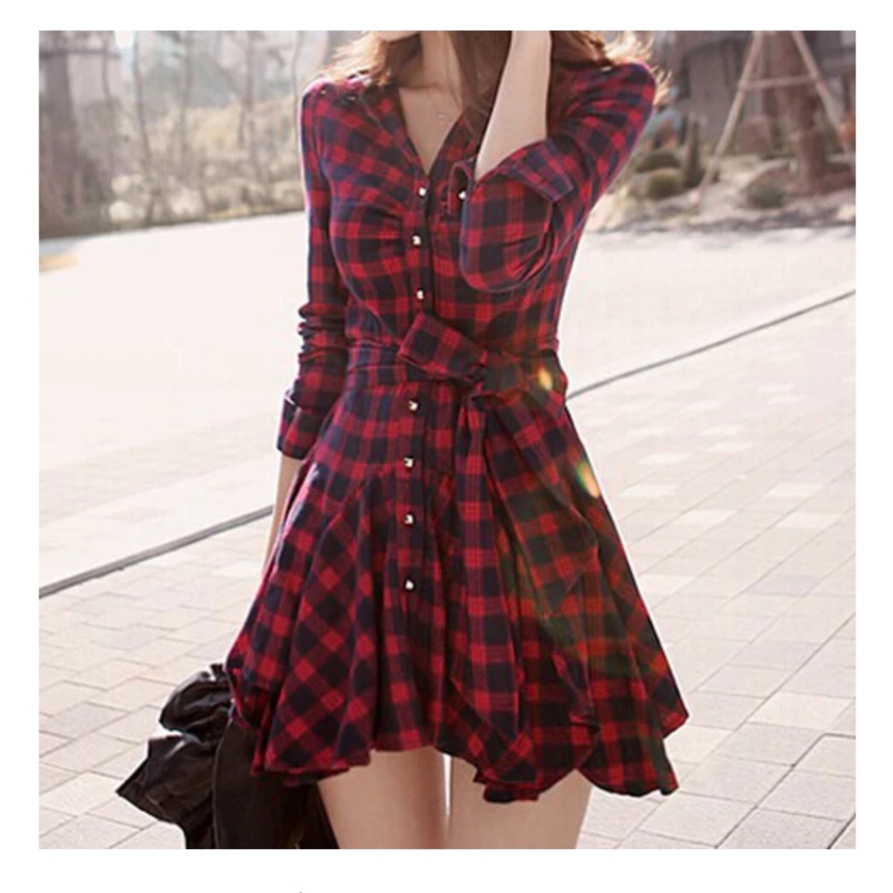 Red plaid flannel dress
